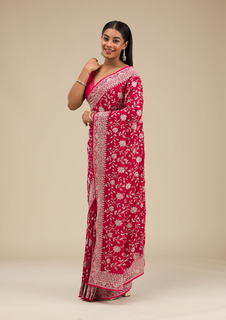 Maroon Threadwork Georgette Saree-Koskii