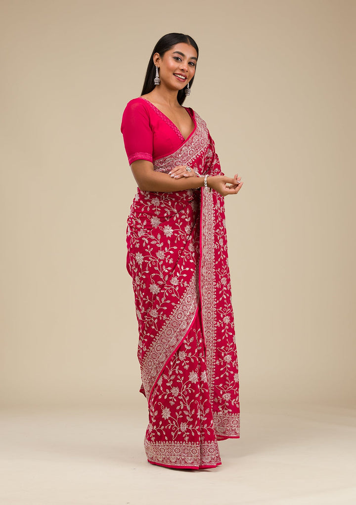 Maroon Threadwork Georgette Saree-Koskii