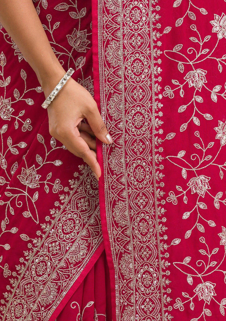 Maroon Threadwork Georgette Saree-Koskii