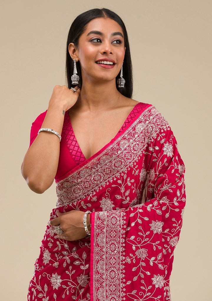 Maroon Threadwork Georgette Saree-Koskii