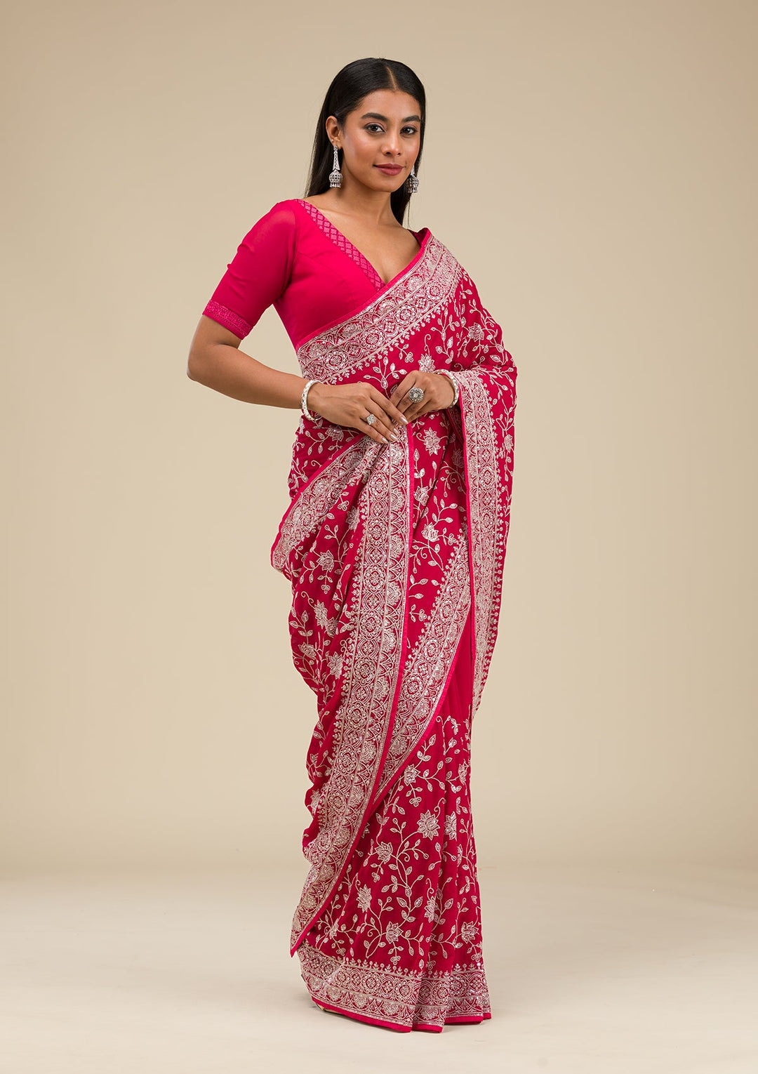 Maroon Threadwork Georgette Saree-Koskii