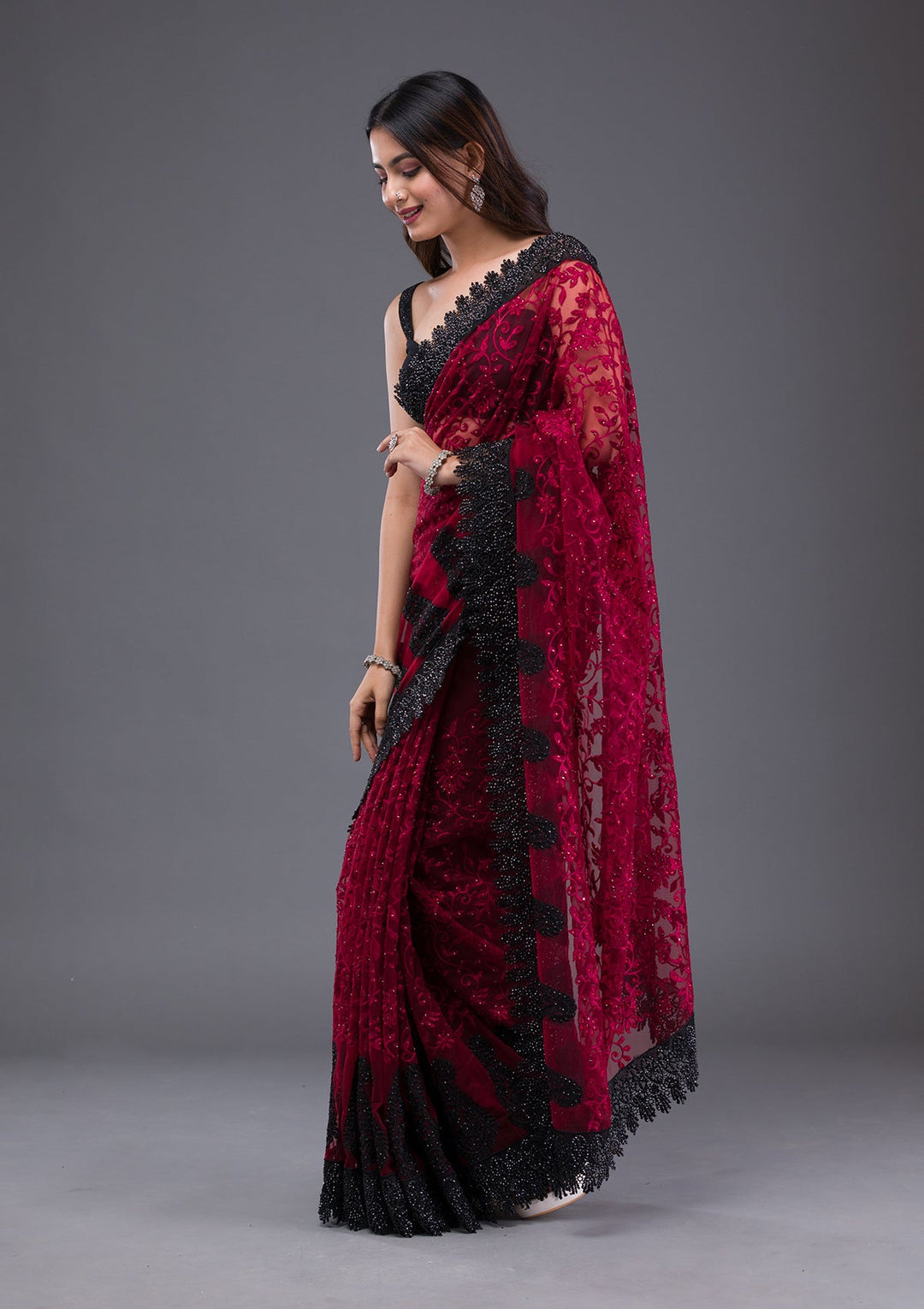 Sky Blue Stonework Georgette Designer Saree-Koskii
