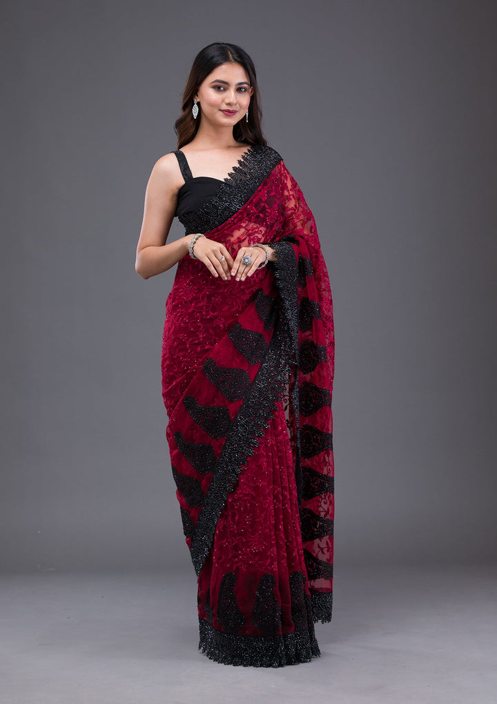 Lavender Stonework Crepe Designer Saree-Koskii