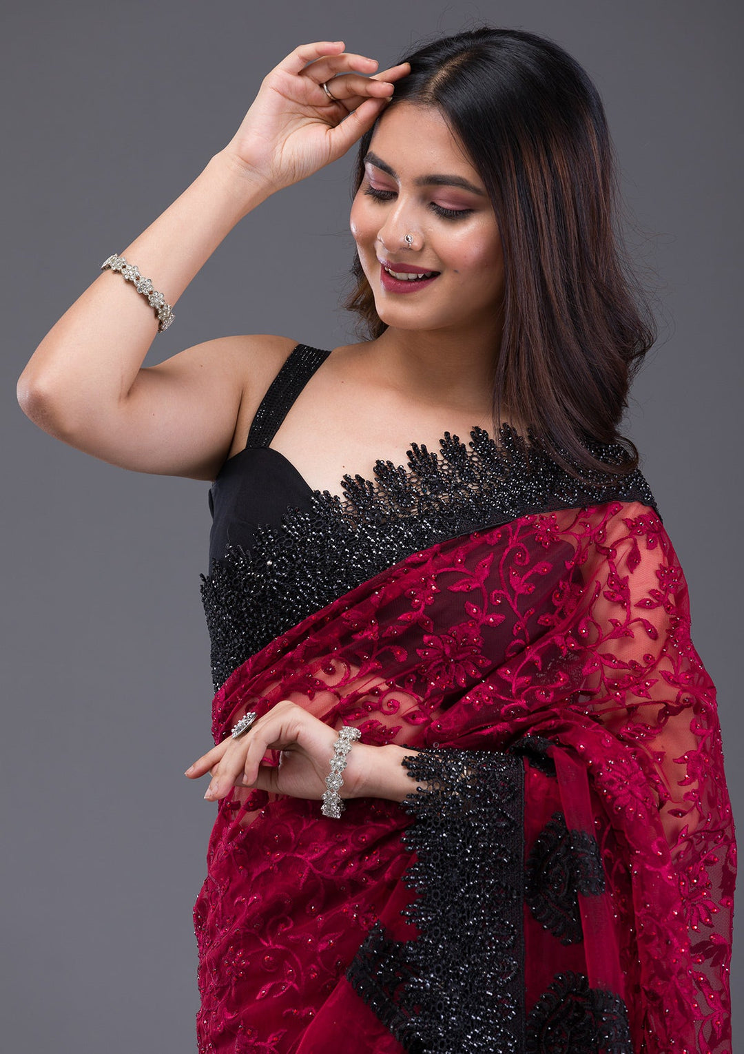 Lavender Stonework Crepe Designer Saree-Koskii