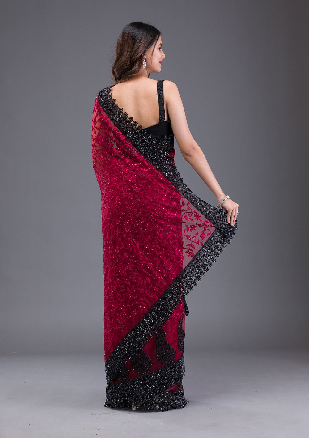 Sky Blue Stonework Georgette Designer Saree-Koskii