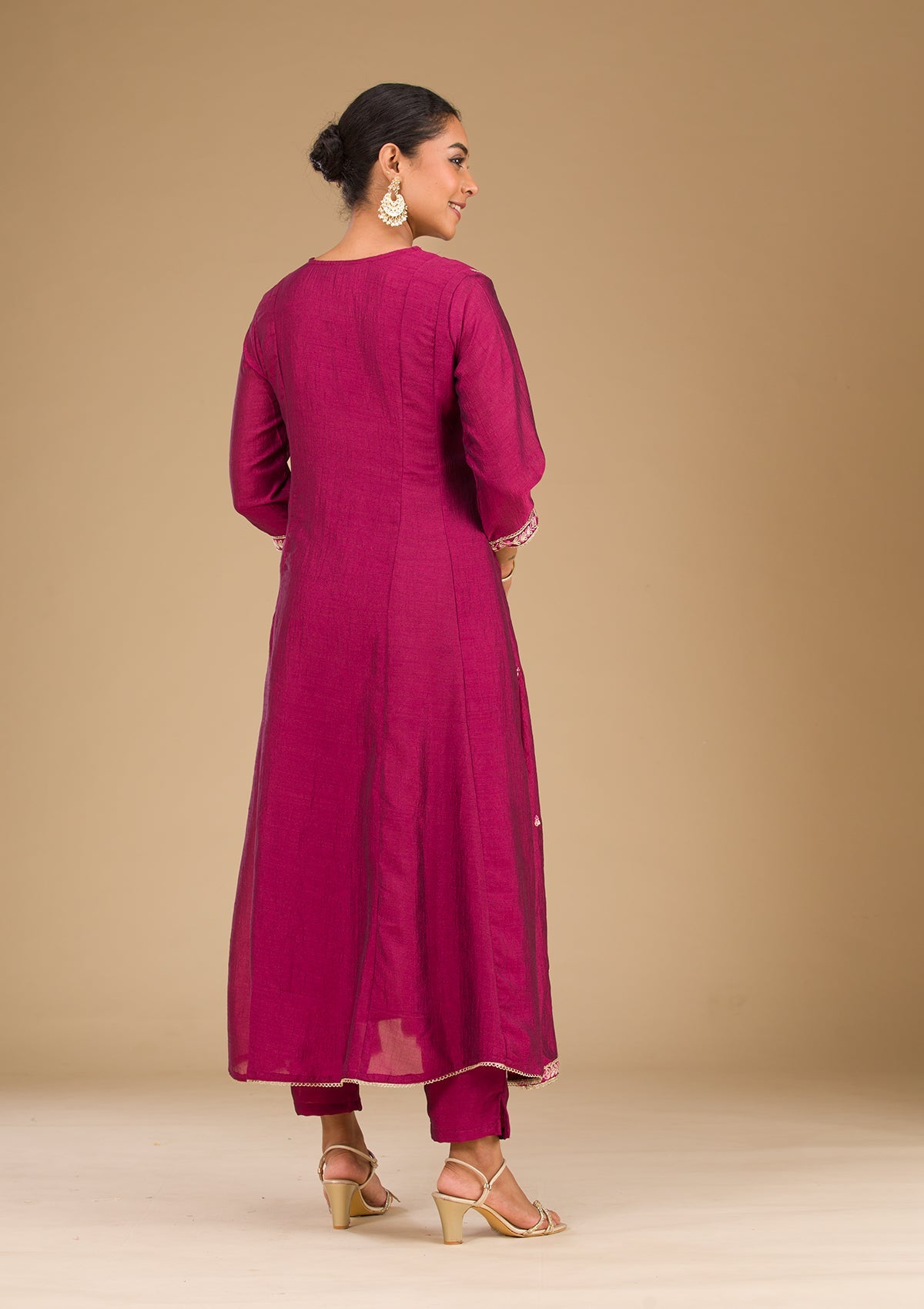 Maroon Threadwork Raw Silk Readymade Salwar Suit-Koskii