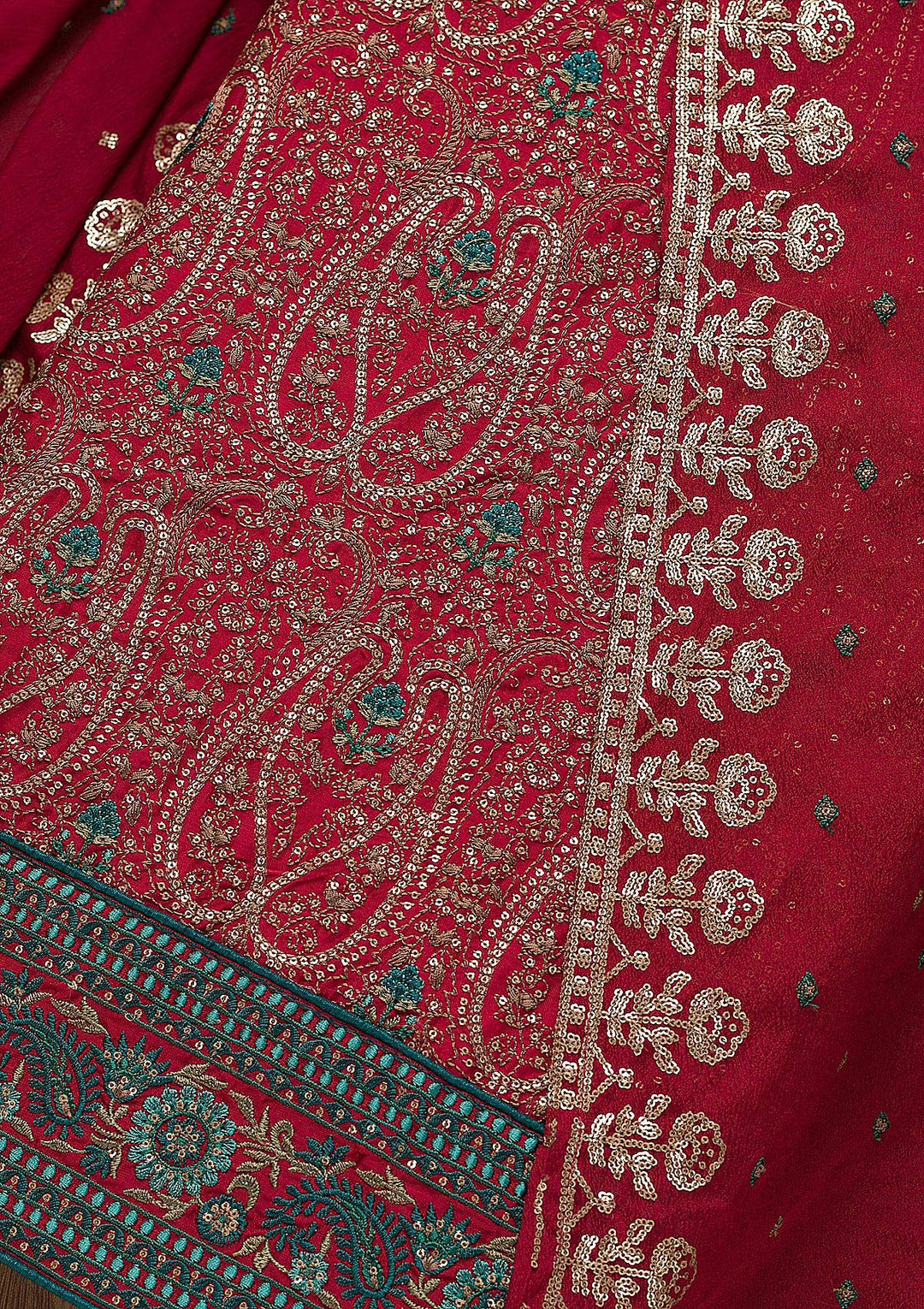 Maroon Threadwork Semi Crepe Unstitched Salwar Suit-Koskii