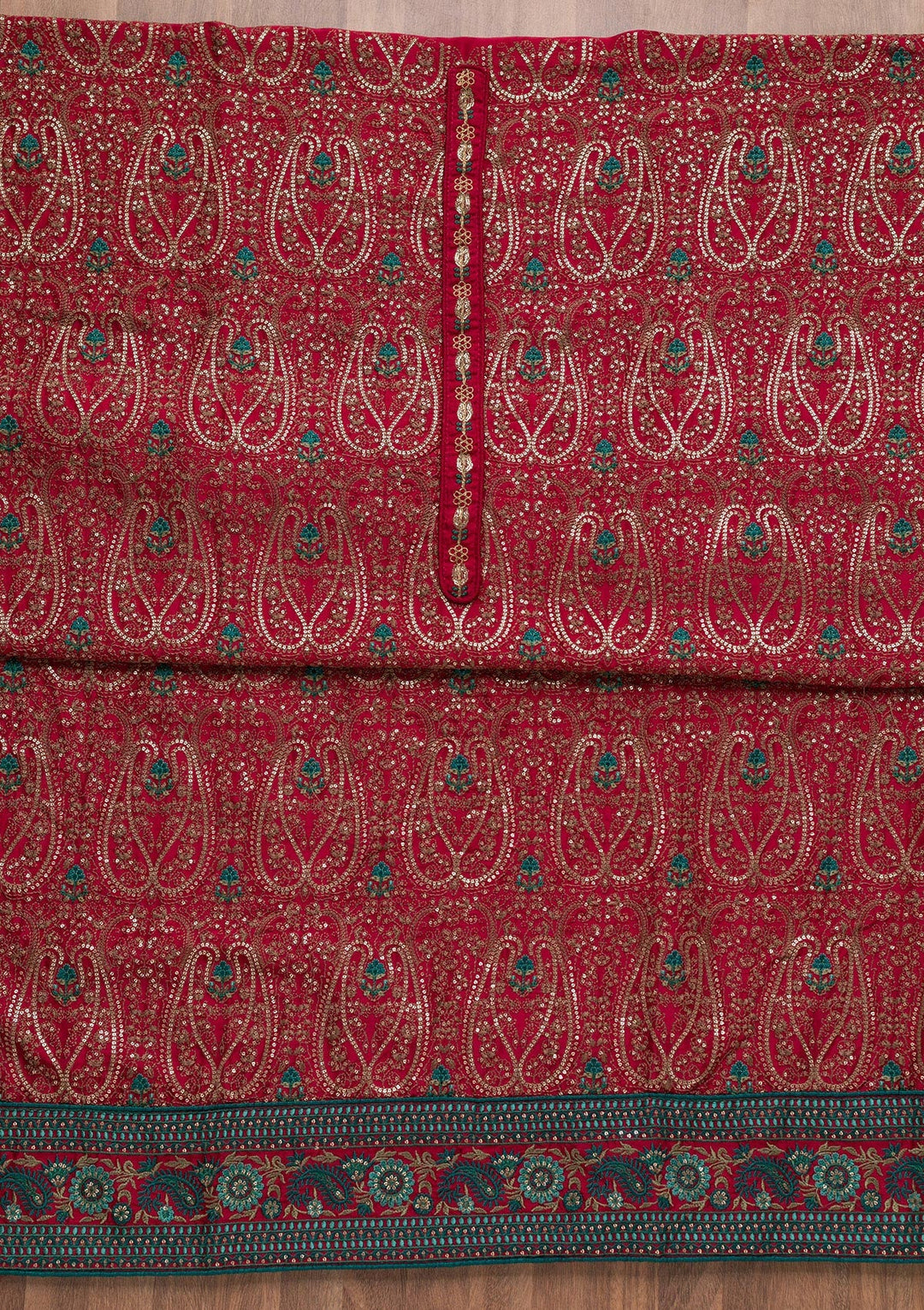 Maroon Threadwork Semi Crepe Unstitched Salwar Suit-Koskii