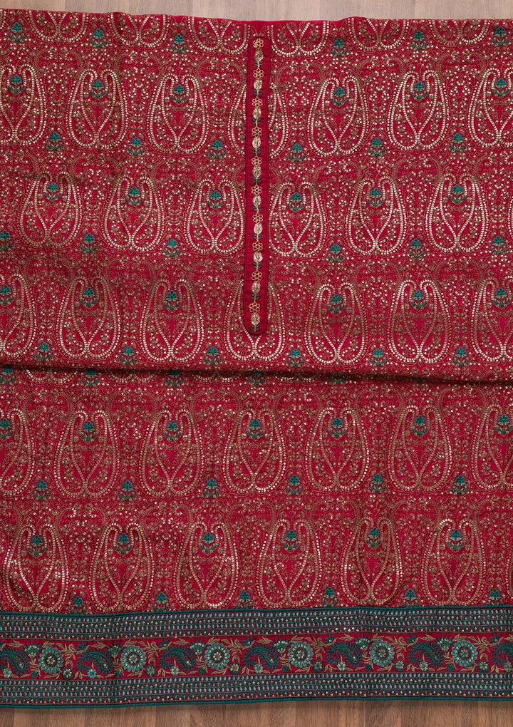 Maroon Threadwork Semi Crepe Unstitched Salwar Suit-Koskii