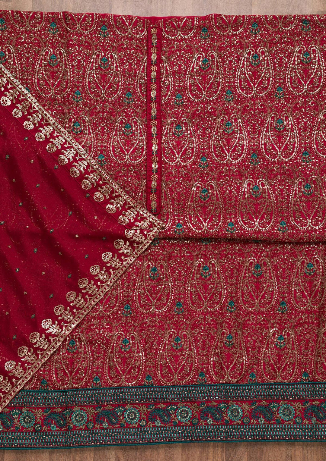 Maroon Threadwork Semi Crepe Unstitched Salwar Suit-Koskii