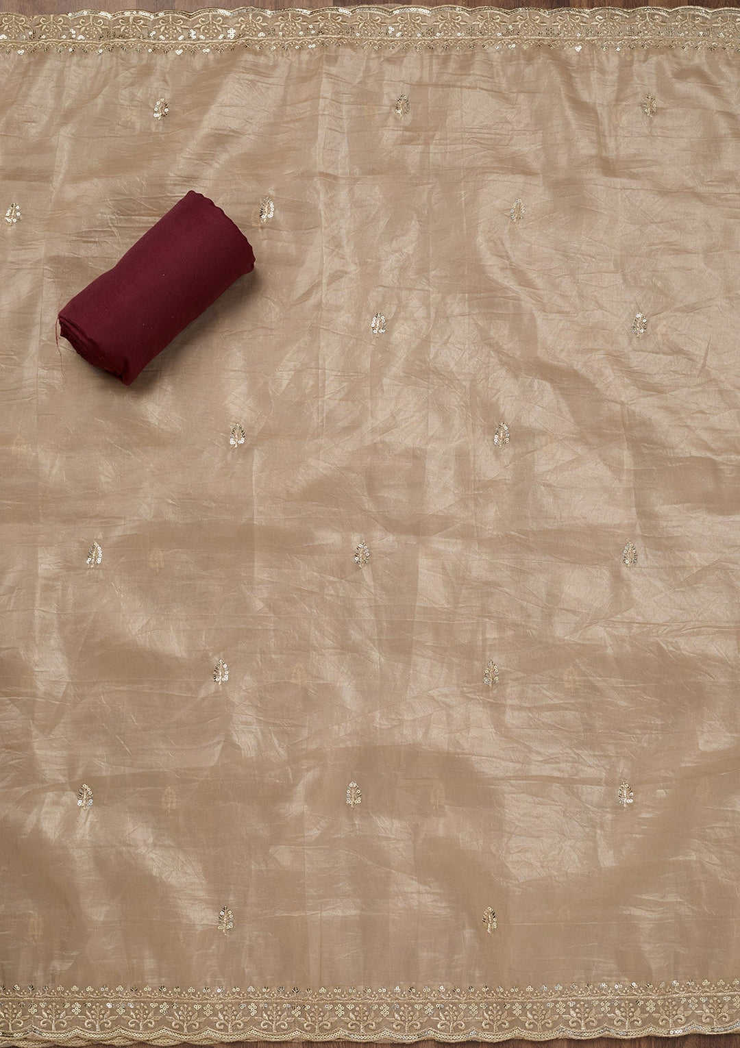 Maroon Threadwork Semi Crepe Unstitched Salwar Suit-Koskii