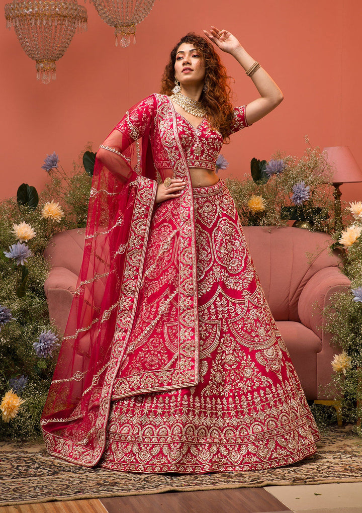 Maroon Zardosi Raw Silk Readymade Lehenga-Koskii