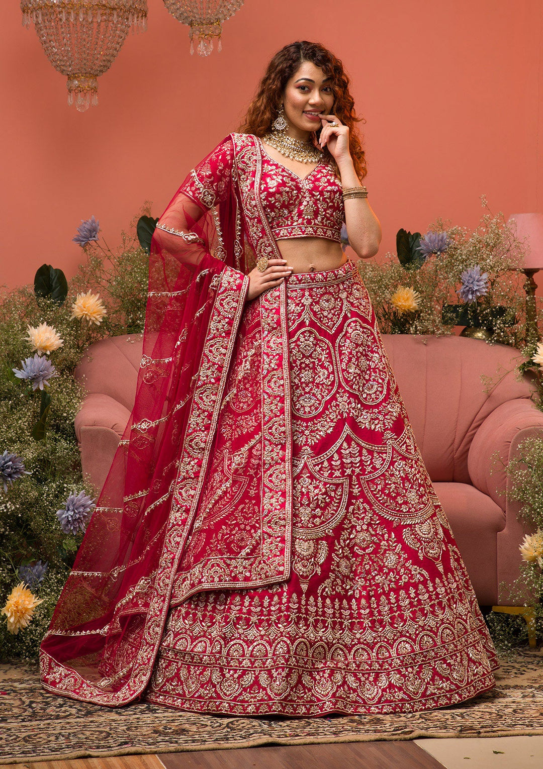 Maroon Zardosi Raw Silk Readymade Lehenga-Koskii