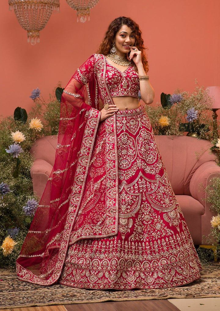 Maroon Zardosi Raw Silk Readymade Lehenga-Koskii