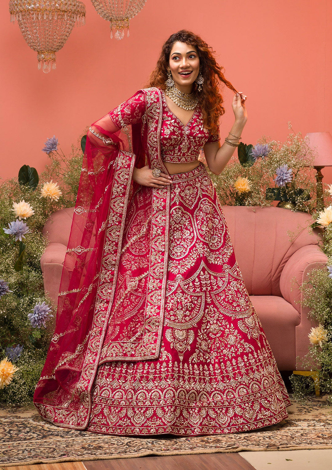 Maroon Zardosi Raw Silk Readymade Lehenga-Koskii