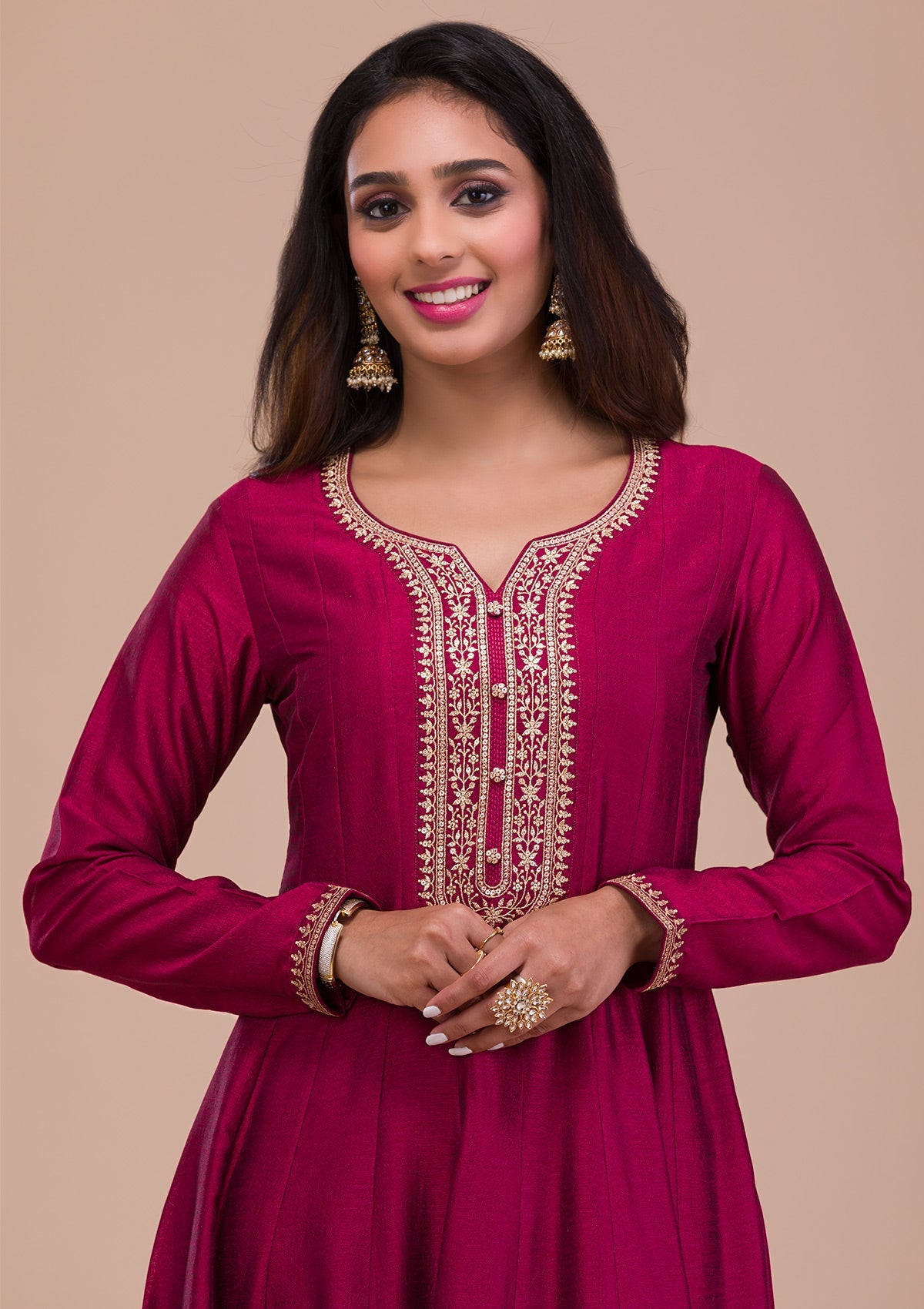 Maroon Zariwork Art Silk Readymade Sharara Kameez