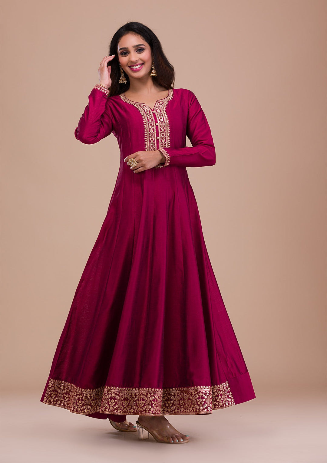 Maroon Zariwork Art Silk Readymade Sharara Kameez