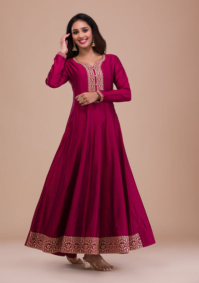 Maroon Zariwork Art Silk Readymade Sharara Kameez