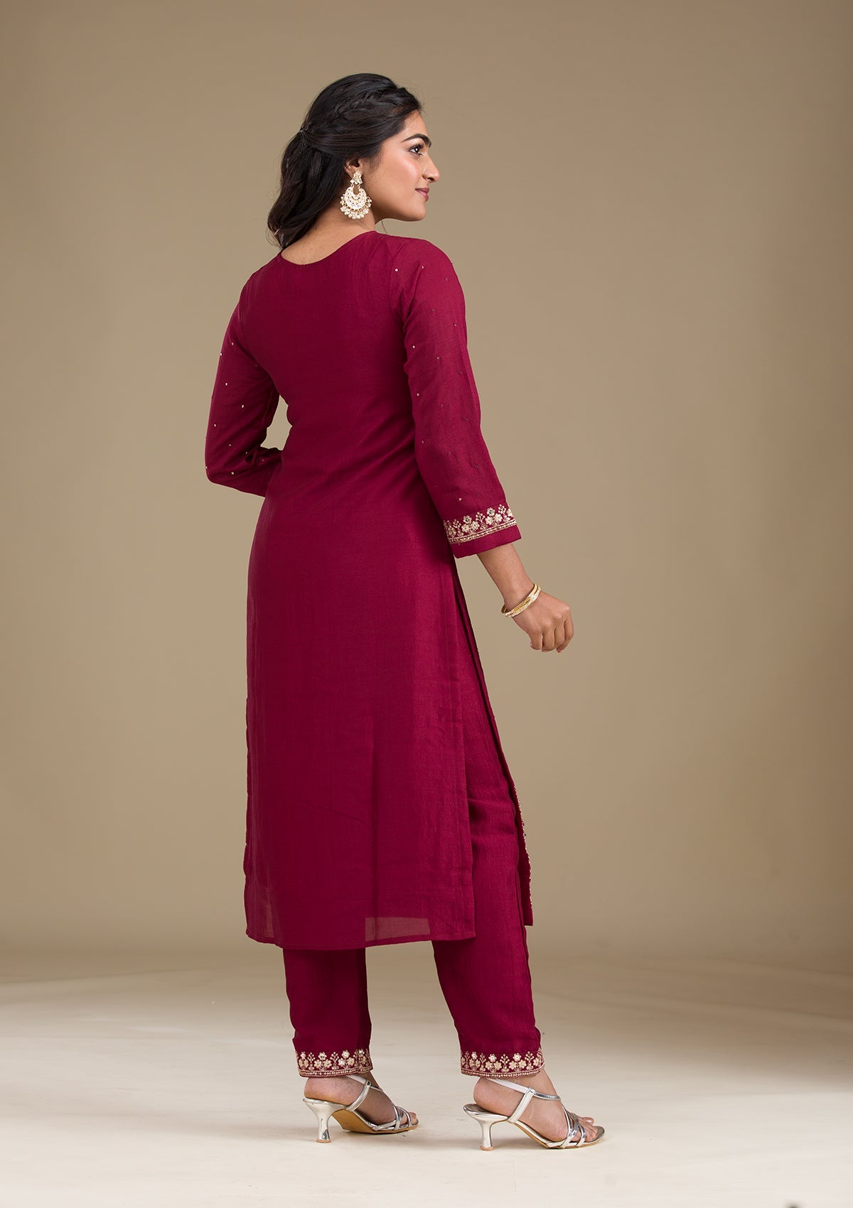 Maroon Zariwork Art Silk Readymade Salwar Suit-Koskii