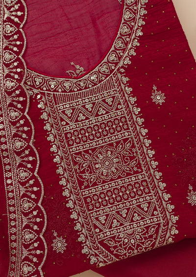 Maroon Zariwork Art Silk Unstitched Salwar Suit