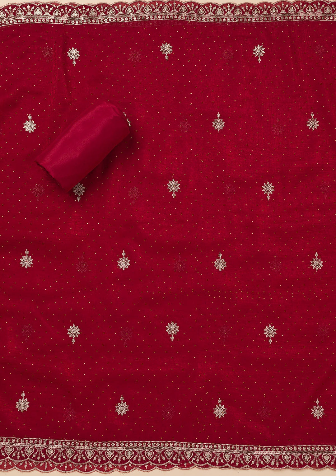 Maroon Zariwork Art Silk Unstitched Salwar Suit