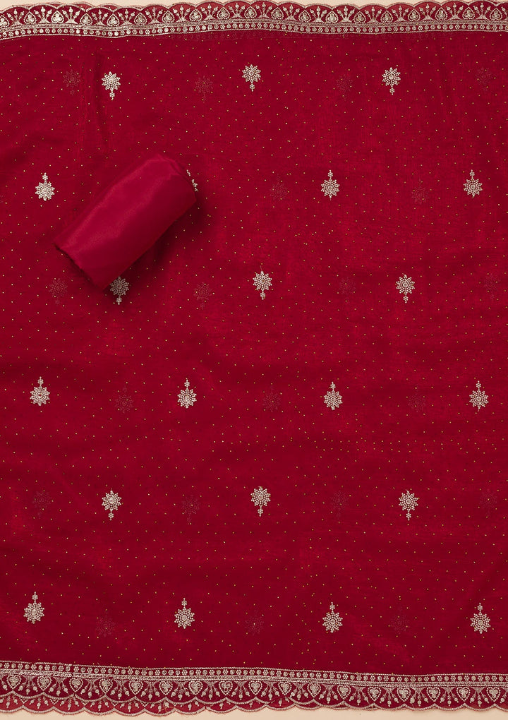 Maroon Zariwork Art Silk Unstitched Salwar Suit