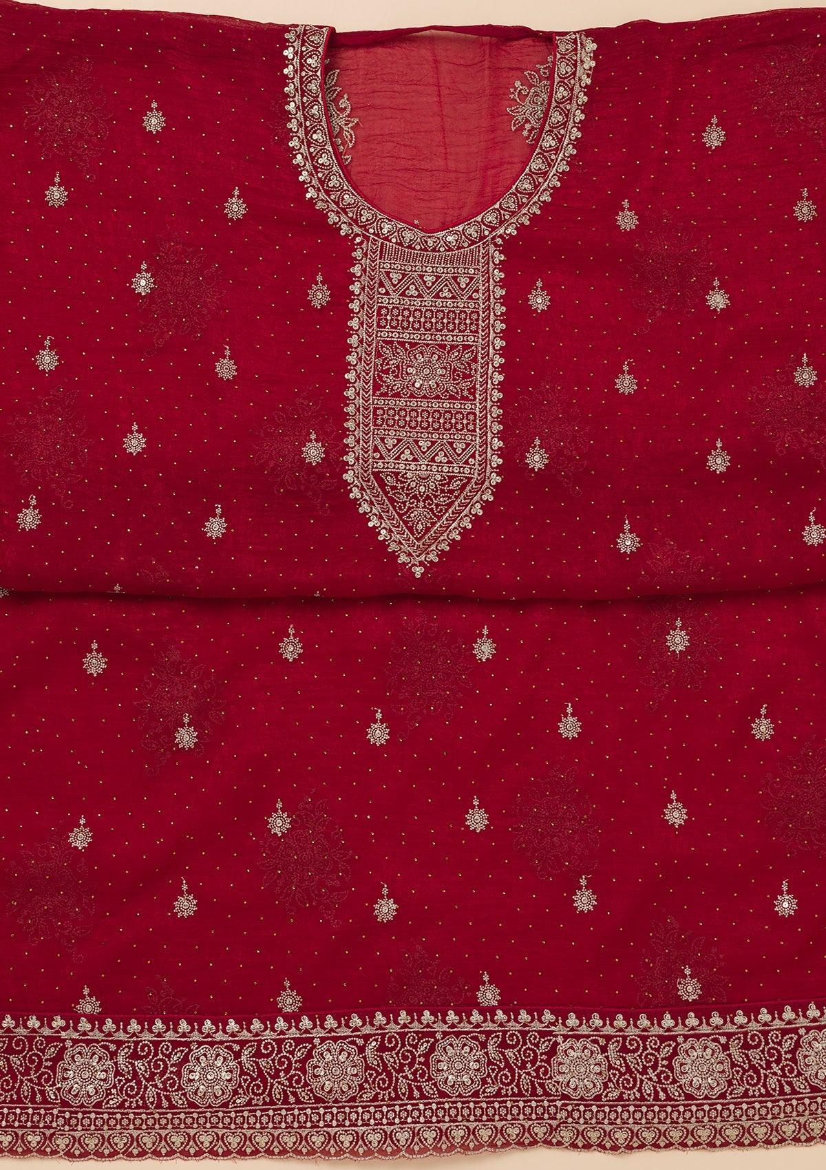 Maroon Zariwork Art Silk Unstitched Salwar Suit