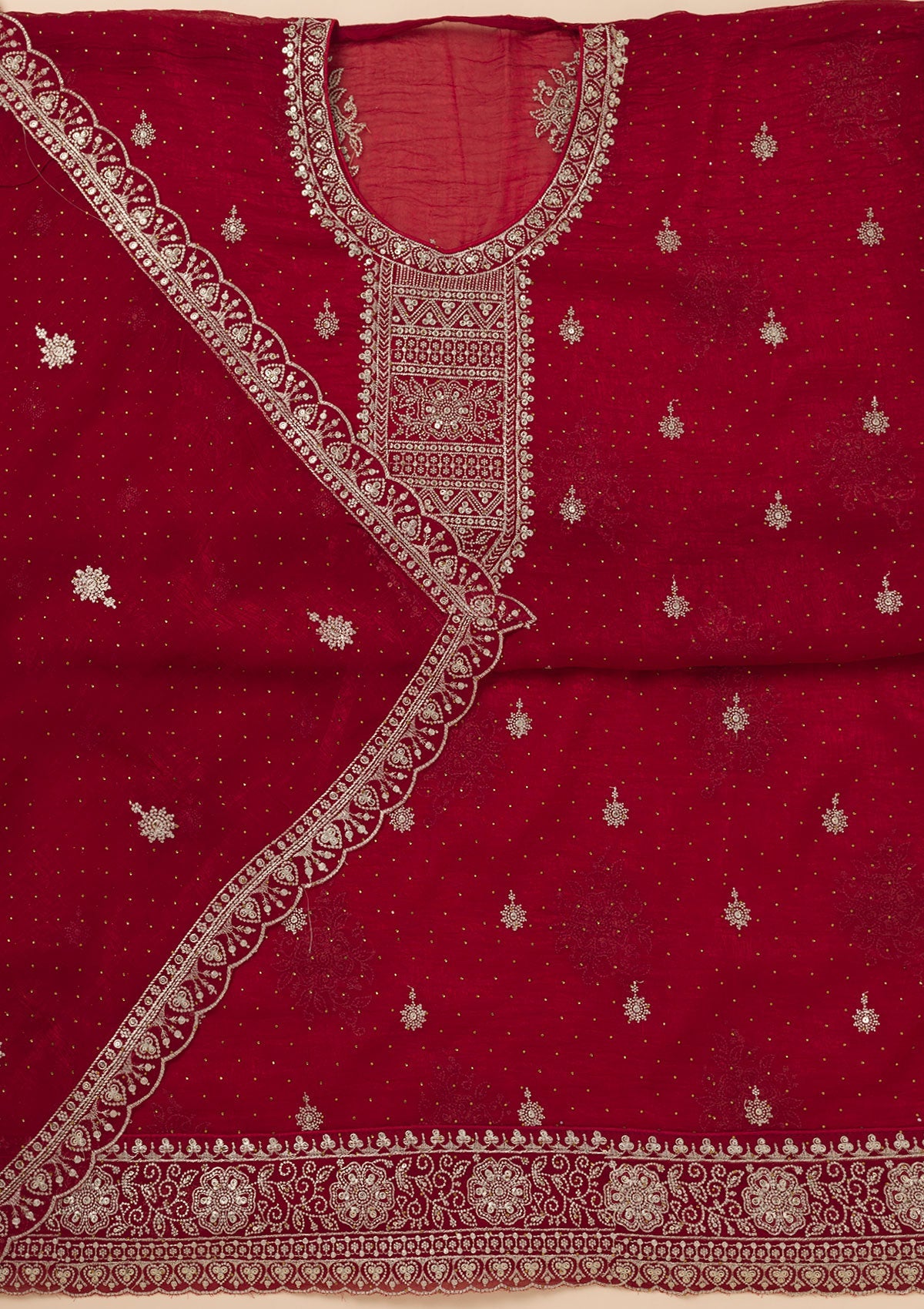 Maroon Zariwork Art Silk Unstitched Salwar Suit