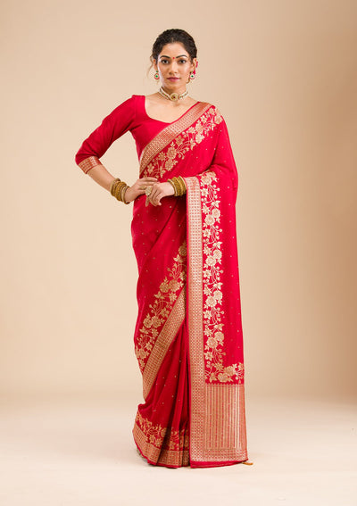 Maroon Zariwork Banarasi Silk Saree-Koskii