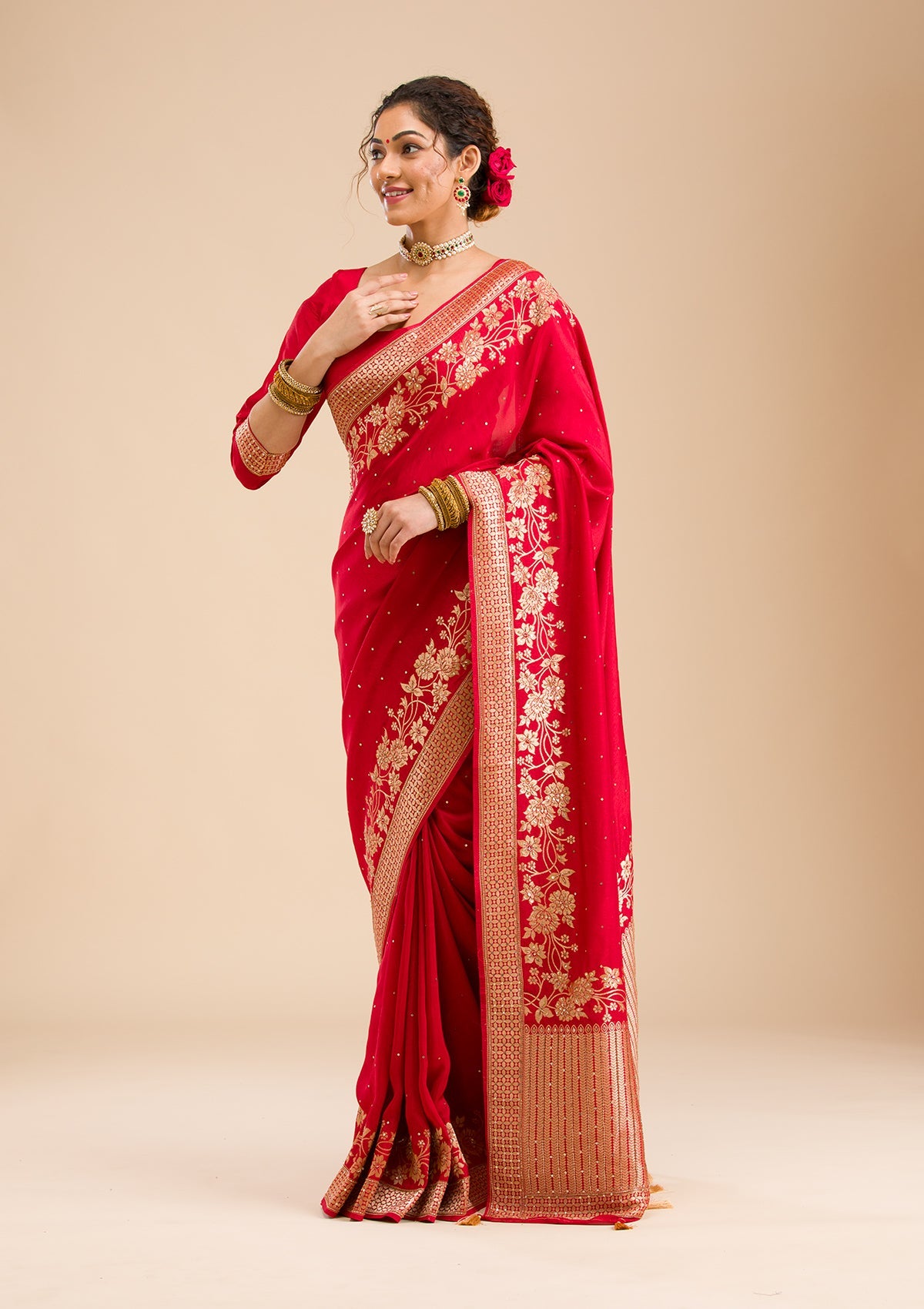 Maroon Zariwork Banarasi Silk Saree-Koskii