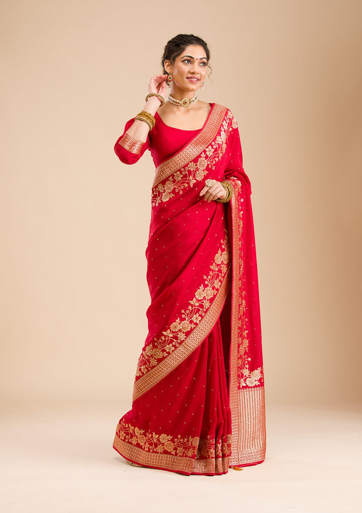 Maroon Zariwork Banarasi Silk Saree-Koskii