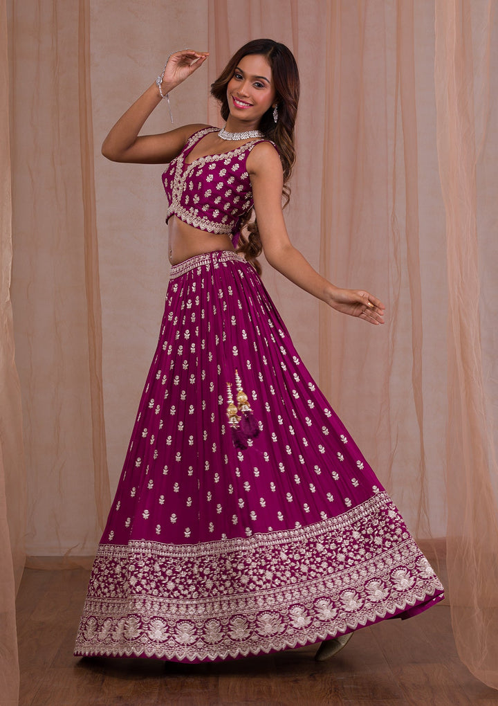 Maroon Zariwork Crepe Readymade Lehenga-Koskii