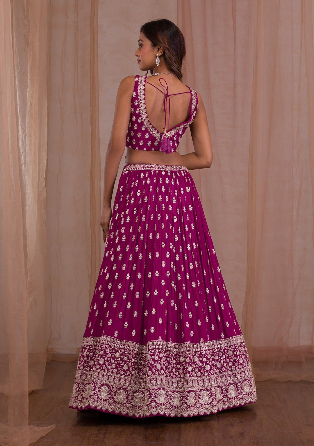 Maroon Zariwork Crepe Readymade Lehenga-Koskii