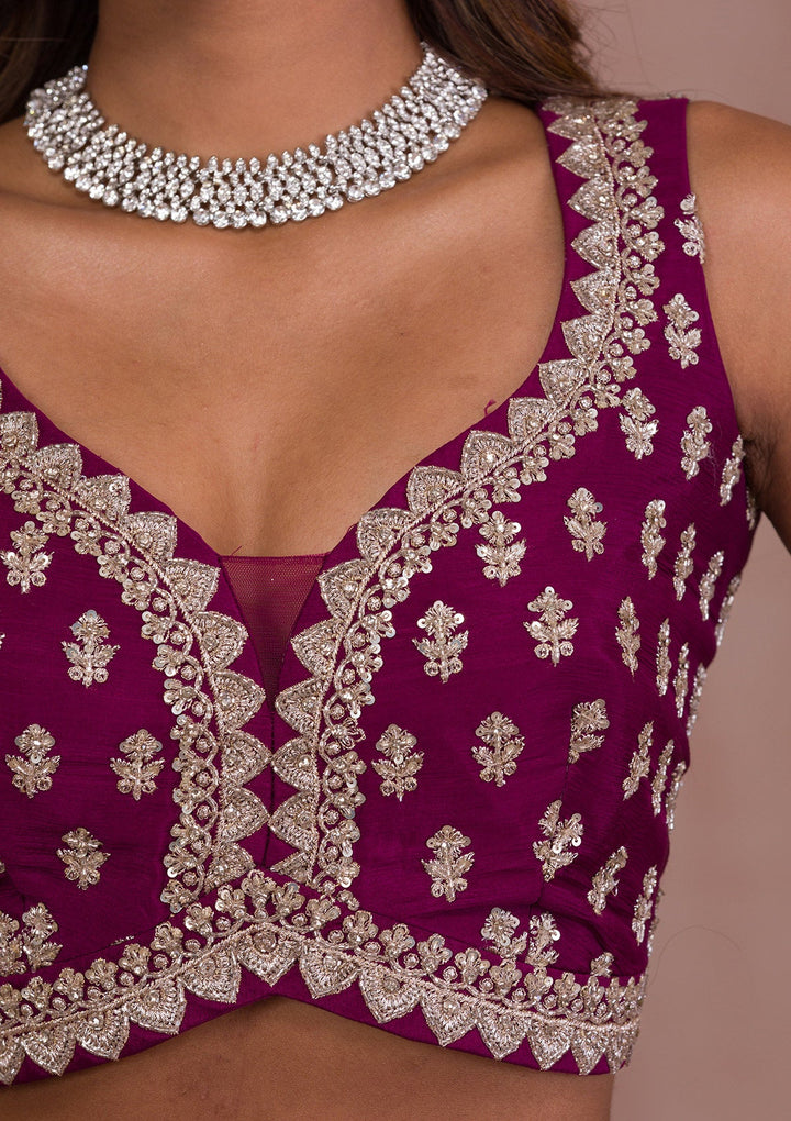 Maroon Zariwork Crepe Readymade Lehenga-Koskii