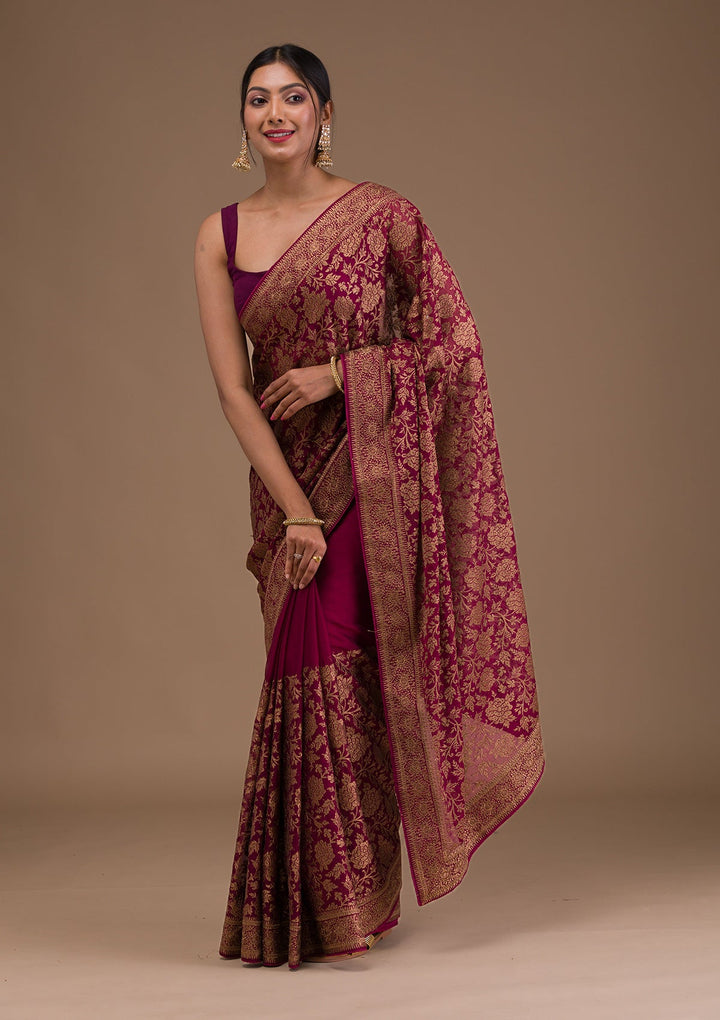 Maroon Zariwork Georgette Saree-Koskii
