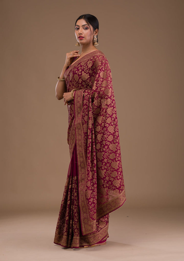 Maroon Zariwork Georgette Saree-Koskii
