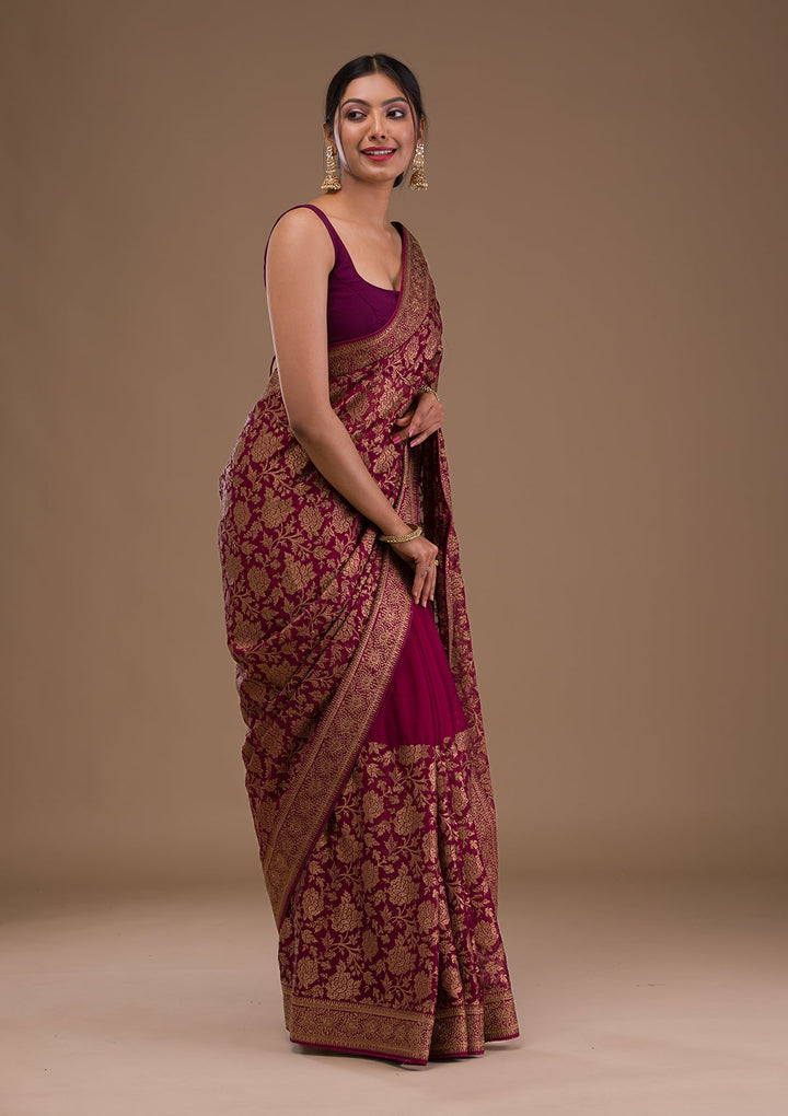 Maroon Zariwork Georgette Saree-Koskii