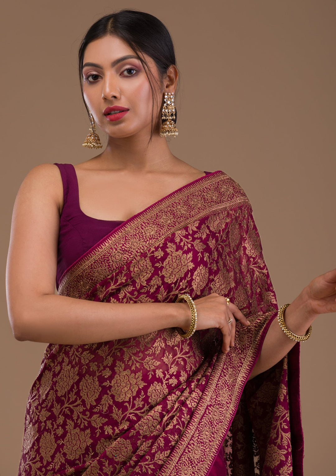 Maroon Zariwork Georgette Saree-Koskii