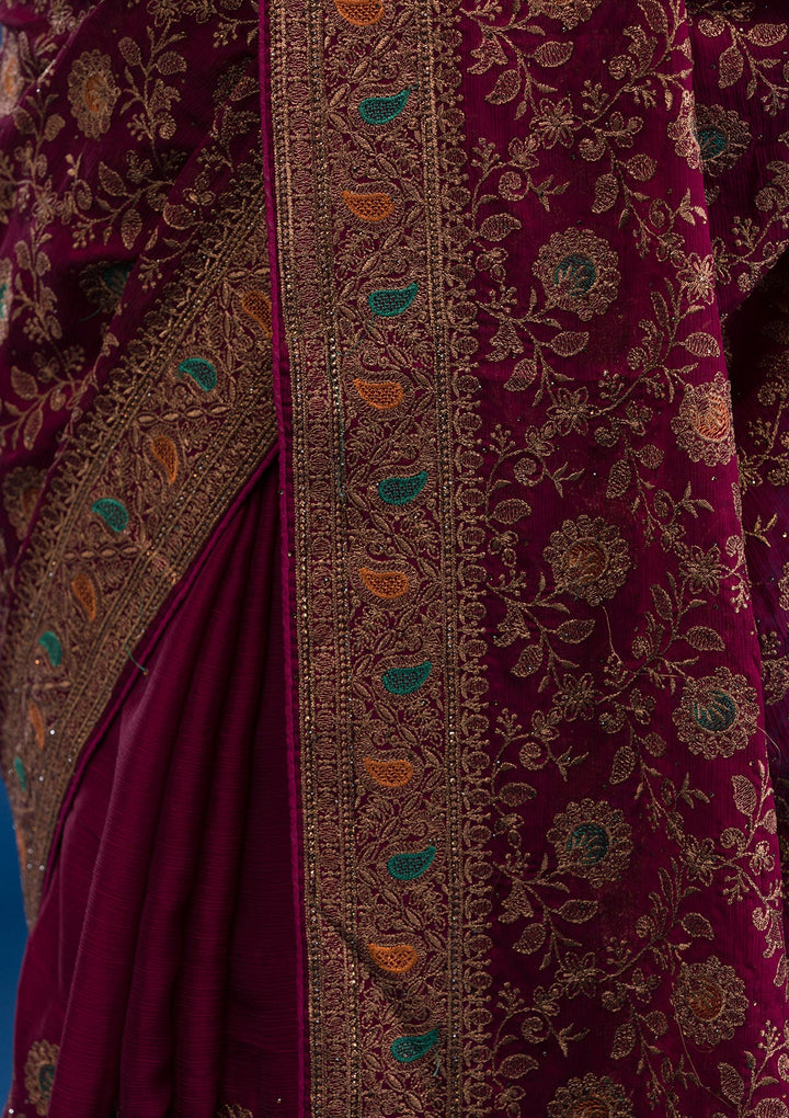 Maroon Zariwork Georgette Saree-Koskii