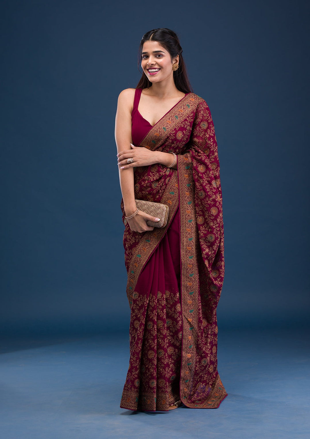 Maroon Zariwork Georgette Saree-Koskii