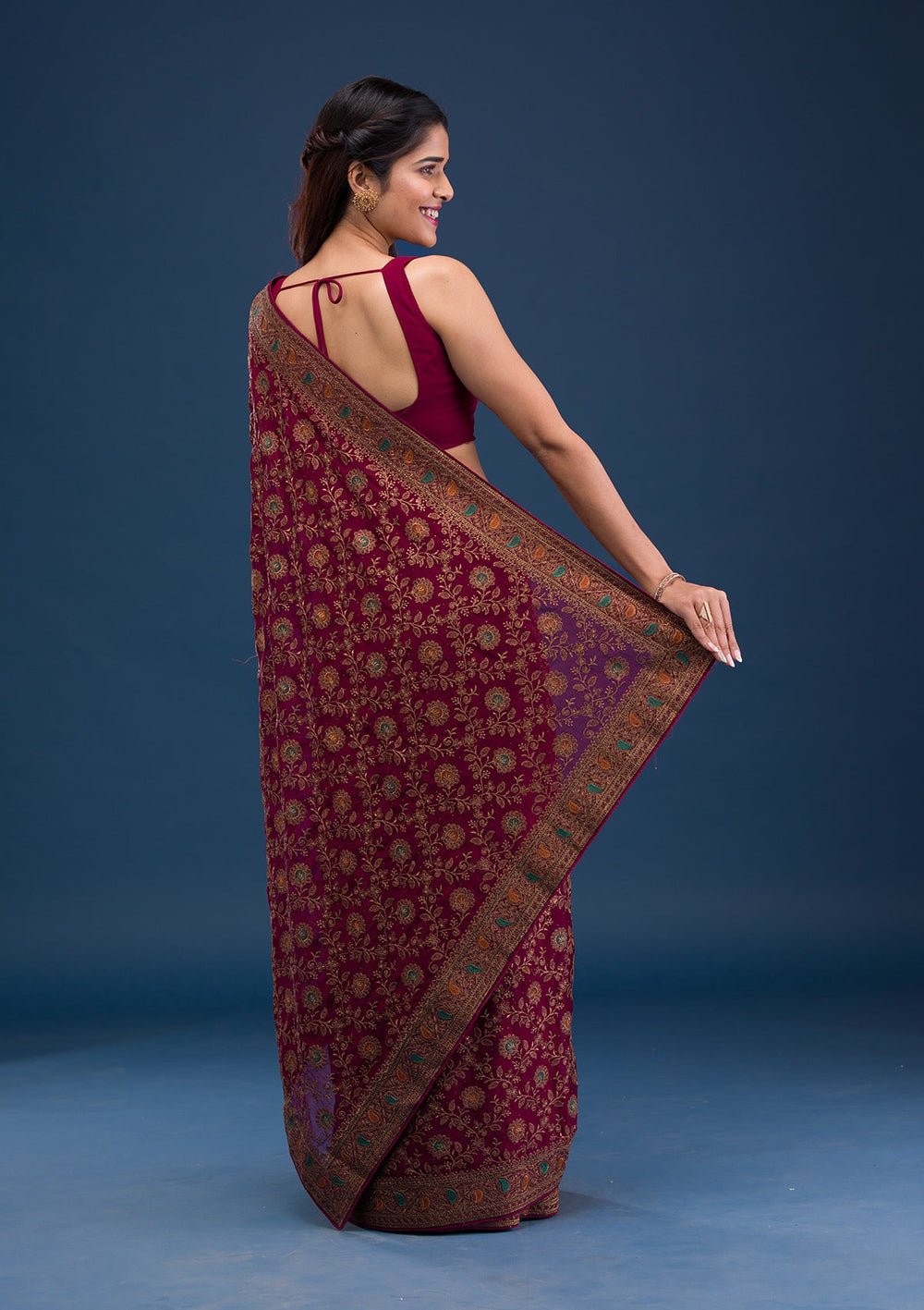 Maroon Zariwork Georgette Saree-Koskii