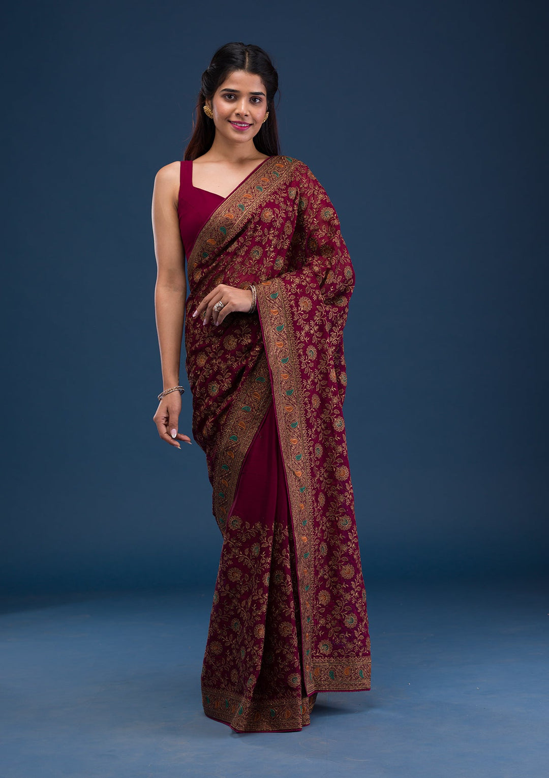 Maroon Zariwork Georgette Saree-Koskii