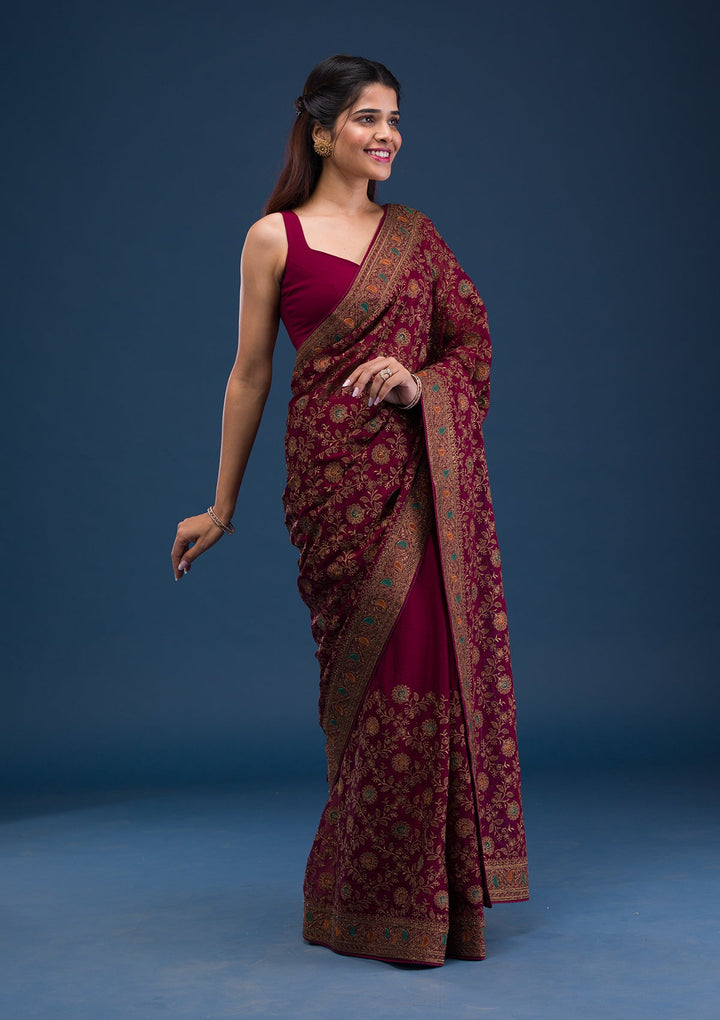 Maroon Zariwork Georgette Saree-Koskii