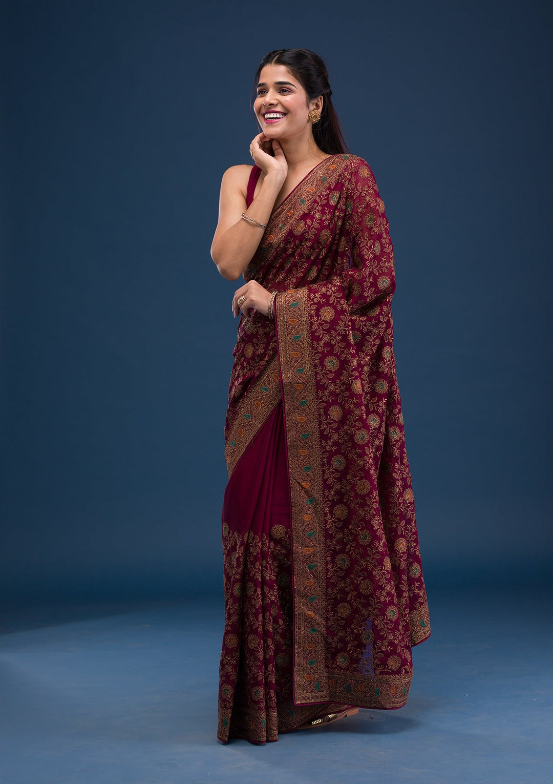 Maroon Zariwork Georgette Saree-Koskii
