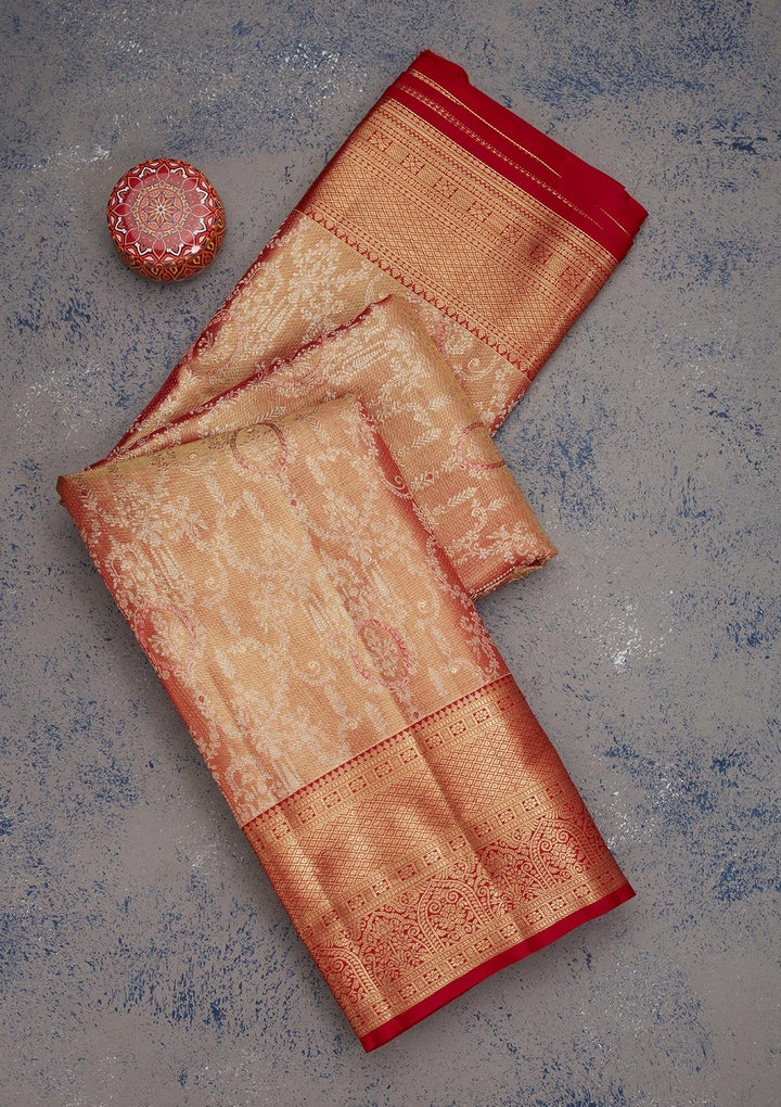 Maroon Zariwork Pure Silk Saree-Koskii