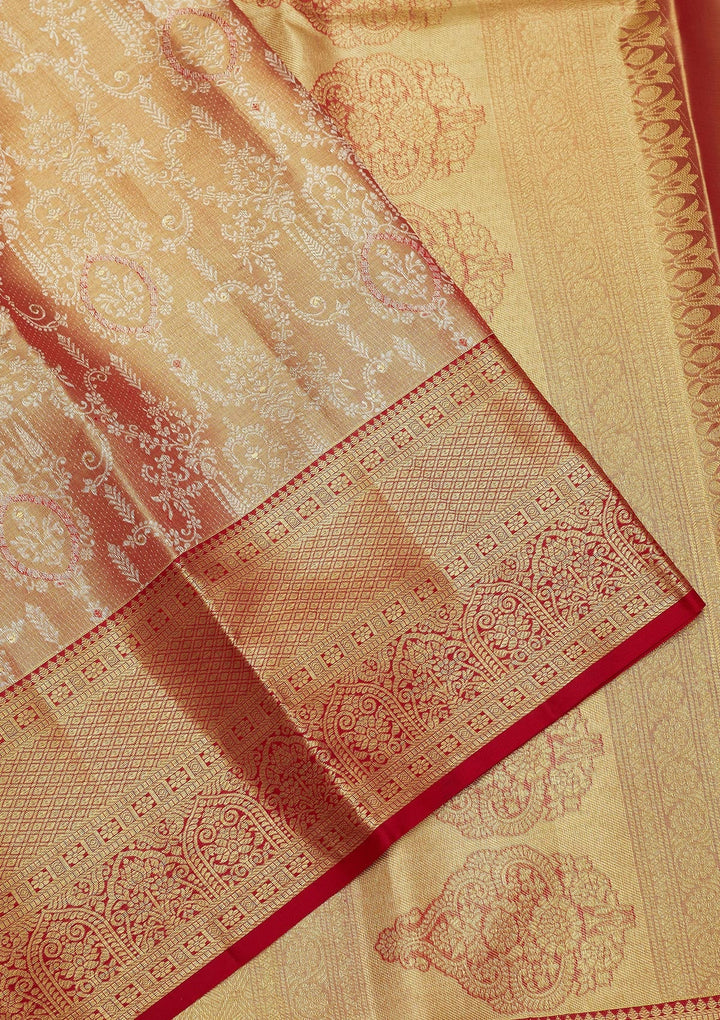Maroon Zariwork Pure Silk Saree-Koskii
