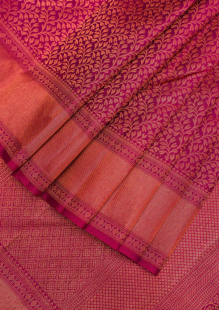 Maroon Copper Zariwork Pure Silk Saree - Koskii