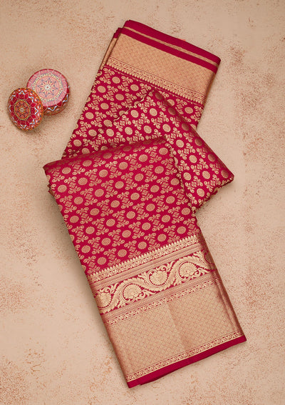 Maroon Zariwork Pure Silk Saree-Koskii