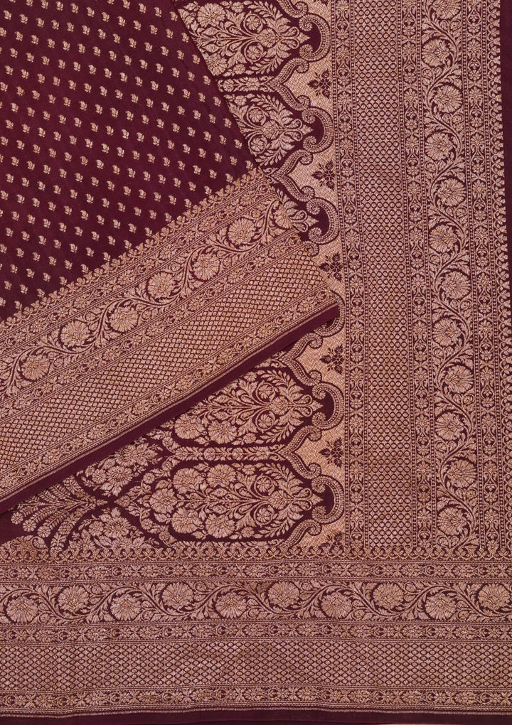 Maroon Zariwork Pure Silk Saree-Koskii