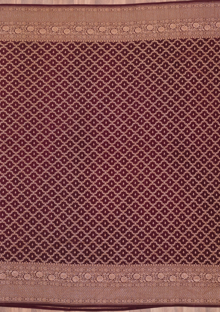 Maroon Zariwork Pure Silk Saree-Koskii